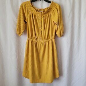 Maurice's Dress Peasant  BOHO Smocked Small Mustard Yellow Off Shoulder Unique